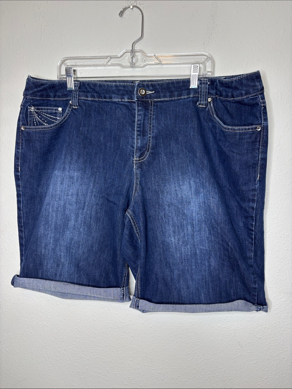 CJ Banks Dark Blue Denim Cuffed Bermuda Shorts